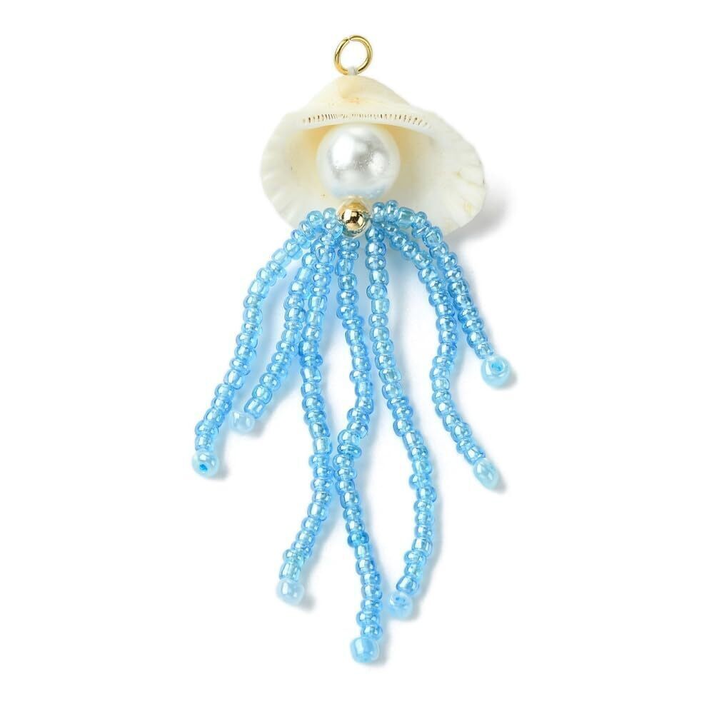 4058 10Pcs Cute Jellyfish Dangle Charms Glass Beaded Tassels Sea Animal